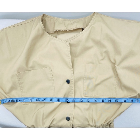 Vintage Khaki Camp Front Button Belted Elastic Waist Short Sleeve Dress - Picture 12 of 14